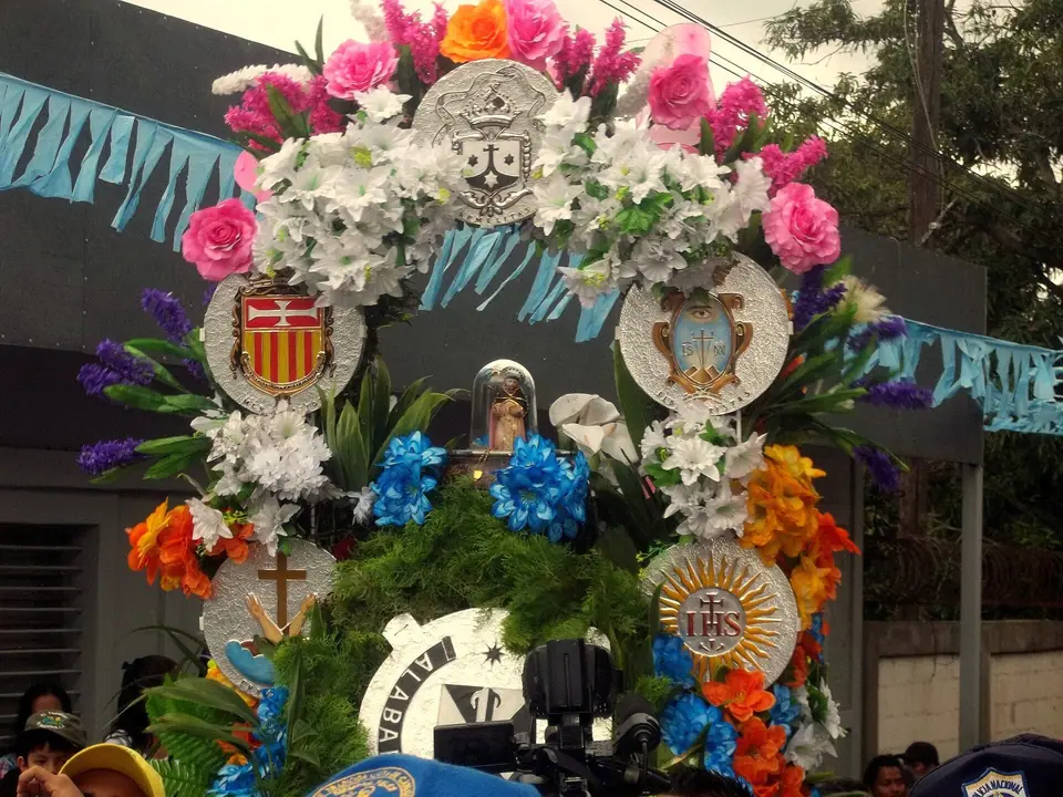 A flower altar during the Santo Domingo festival in Managua